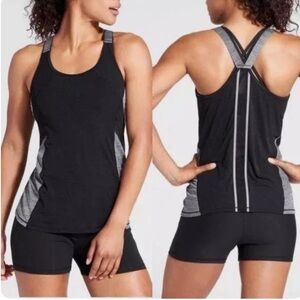 Athleta Runlight Mesh Racerback Singlet Workout Athletic Tank Top Black XX-Small